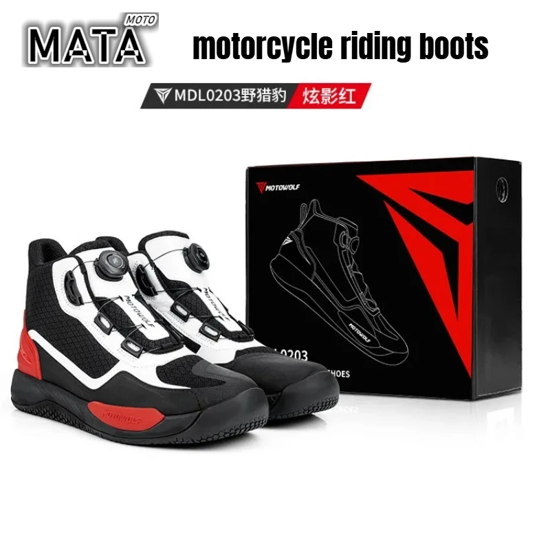 Motorcycle Riding Boots Men's Genuine Leather Anti Slip Anti Fall Waterproof Wear-resistant Racing Shoes MOTOWOLF