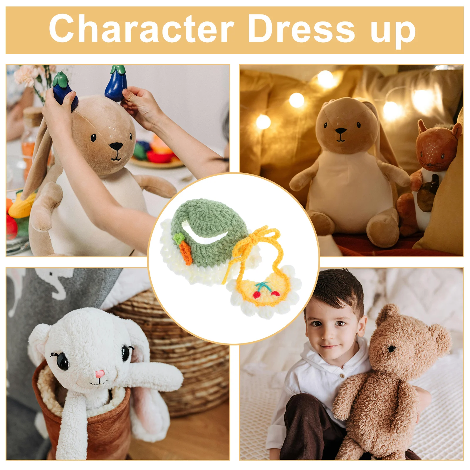 1 ensemble de couvre-chef en peluche, bavoir: coton doux fabriqué pour Costume de Cosplay, accessoire Photo de fête de Festival, Mini coiffure, casquette tissée