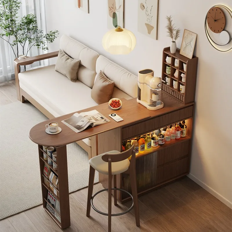 Retractable solid wood bar table household balcony leisure small apartment partition narrow island table dining side cabinet