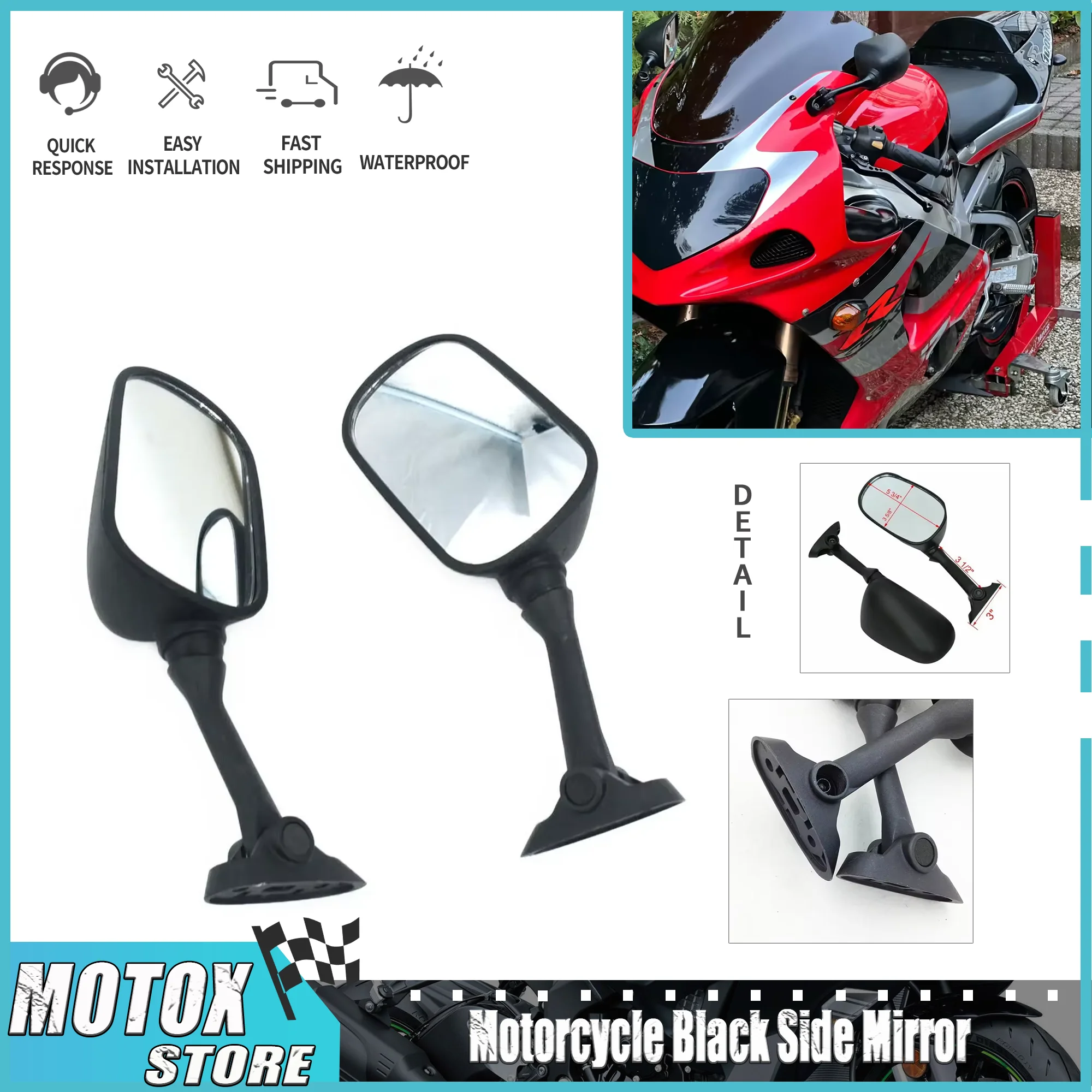 

Motorcycle Black Side Mirror Fit for HONDA Suzuki GSXR1000 GSXR600/750 2000 01 K3 K4 2002 - 2003 GSXR 600 750 1000