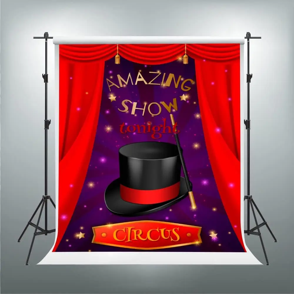 Amazing Show Tonight Circus Photography Backdrop Magic Hat Spiritual Hammer Dessert Table Banner Background Decoration Props