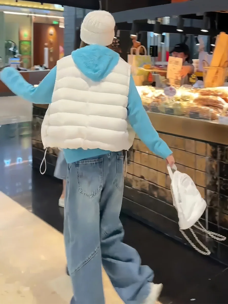 Chaleco Blanco Simple de Plumón para Mujer, Otoño Invierno, Cuello Alto, Sensación de Alta Gama, 90% Plumón Blanco