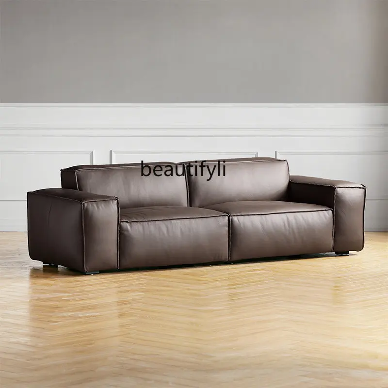 Minimalist Leather Sofa First Layer Cowhide Modern Light Luxury Creative European-Style Combination Living Room Furniture