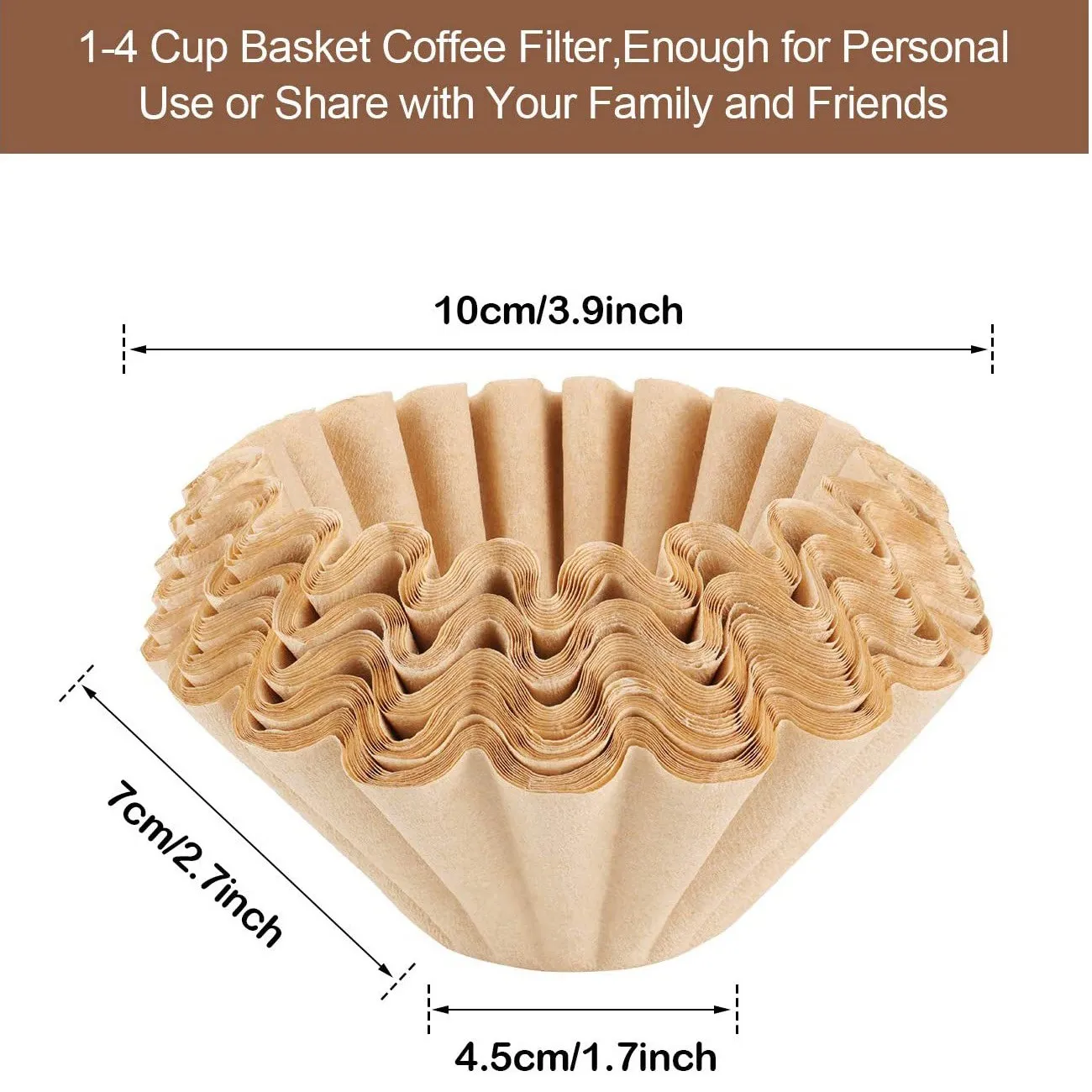 A48I 100 Pcs 1-4 Cup Basket Coffee Filters Basket Filters Disposable Paper Coffee Filters for Home Office Use Brown