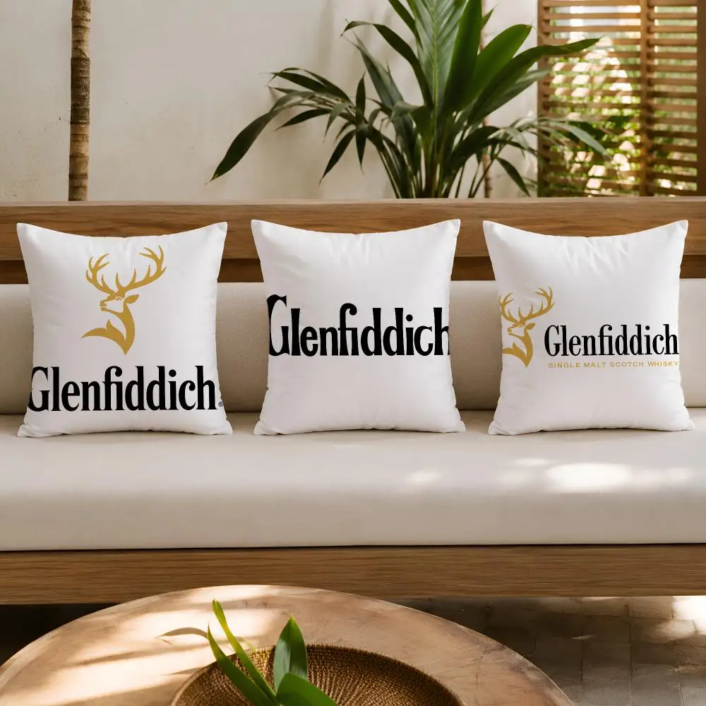 Wine Pattern The G-GlenfiddichS Cushion Cover Double-Sided Plush Sofa Pillow Case Organic Breathable Invisible Zipper