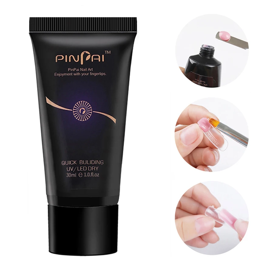 PINPAI 30ml Clear White Poly Nail Gel UV LED Builder Acrylic Gel for Quick Nail Art Extension Crystal Gel Manicure Nail Poligels