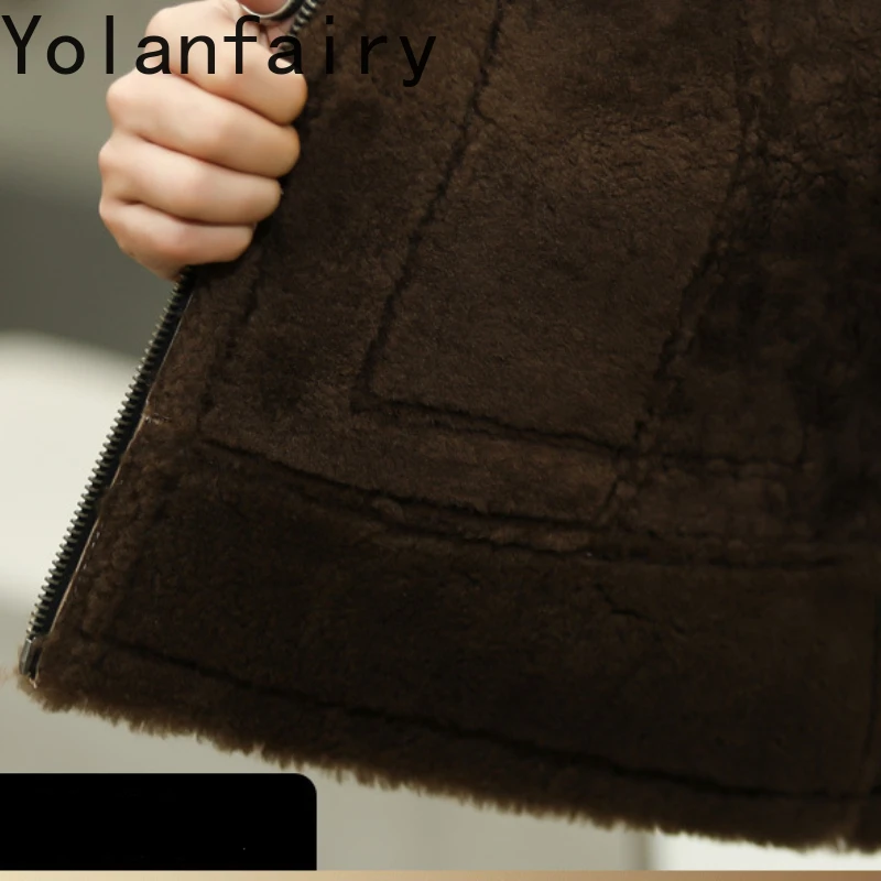 YOLANFAIRY-Veste en peau de mouton véritable pour hommes, manteau en fourrure véritable, veste en cuir courte, veste en laine pour hommes, vêtements d'hiver, 2024