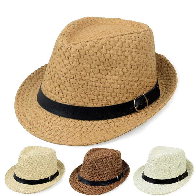 Summer Men\'s Belt Jazz Hat Gentleman Top Hat Straw Hat Fashion Sunshade Beach Hats