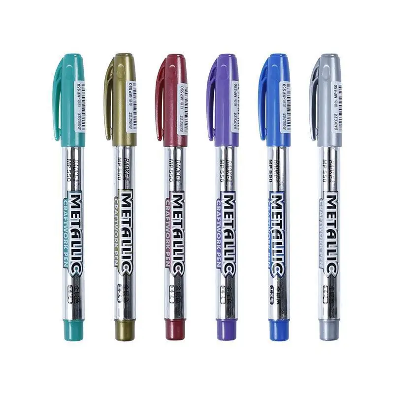 6pcs Student Metal Pen DIY Album Hand Drawn Graffiti Waterproof No Fading Color Marker Pen Paint Fluorescence Line Marker