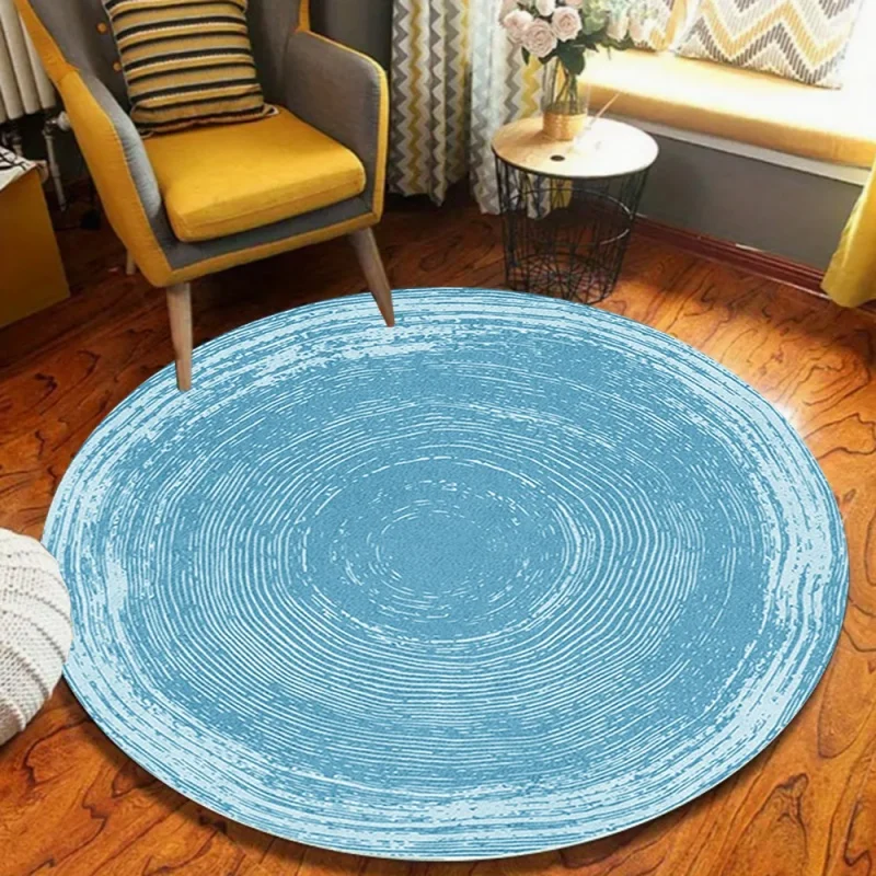 Light Blue Distressed Tree Ring Concentric Circle Round Rug Non Slip Abstract Floor Mat Vintage Wood Grain Line Rug for Bedroom