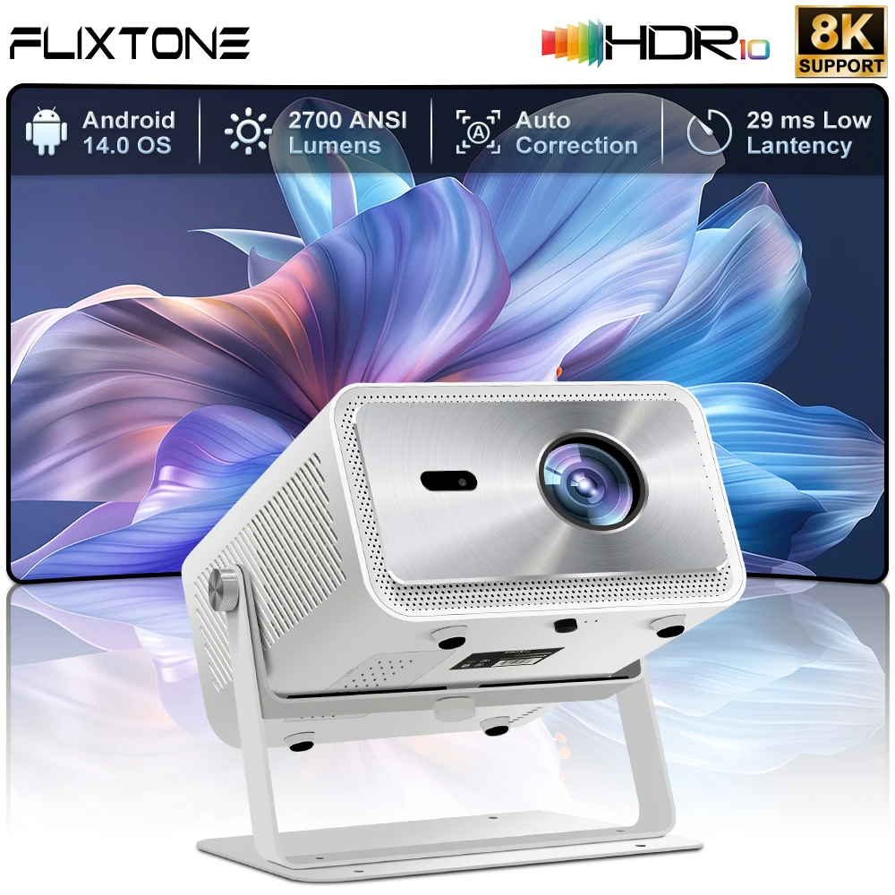 

Проектор Flixtone D9W Mini Pro 2700 ANSI с поддержкой 4K, Full HD, 1080P для фильмов, домашнего кинотеатра, игр, видео, Android Smart TV