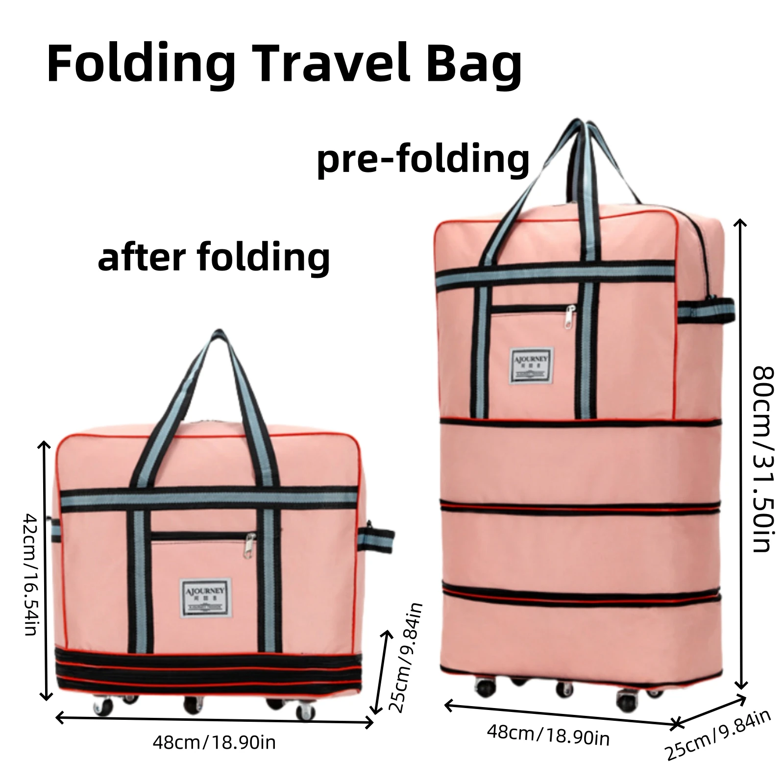 1PC Large Capacity Expandable Wheeled Travel Bag, Foldable Waterproof Duffel Bag, Multifunctional Travel Bag