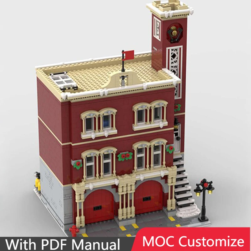 

2886 шт. MOC на заказ, креативная средневековая зимняя пожарная станция, модульные строительные блоки, модель в сборе, игрушка для мальчиков, Рождественский подарок