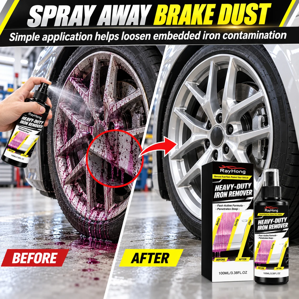 Iron Remover Car Detailing Fallout Spray Decontamination Kit Rust Remover Spray for Brake Rim Metal Surface Particles