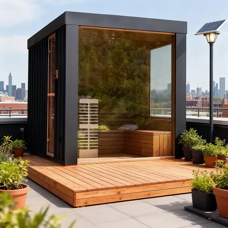 Modern Portable Red Cedar Solid Wood Steam Square Sauna Capsule Quick Heating Outdoor Barrel for Home Apartment Use Indoor