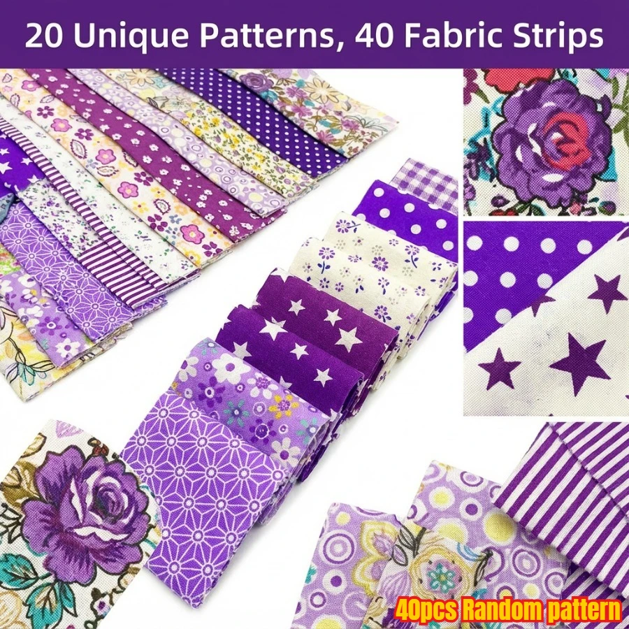 40 pcs6.4*50cm Bright Fabric  Set - Assorted Floral, Geometric,and Star Patterns for Sewing,Decorative Cloth, DIY Gift