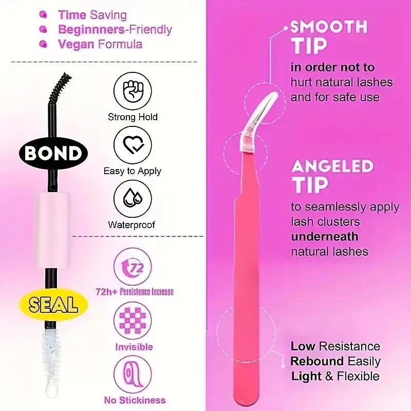 280 قطعة من مجموعة رموش صناعية طبيعية ناعمة مزيج 40D 9-16 مم، مع رموش صناعية، وغراء برأسين، وملاقط