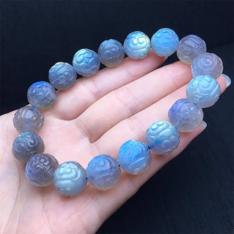 12MM Natural Gray Moon Agate Mosaic Bead Bracelet Fashion Crystal Quartz Gemstone Jewelry Reiki Healing Gift For Women 1pcs