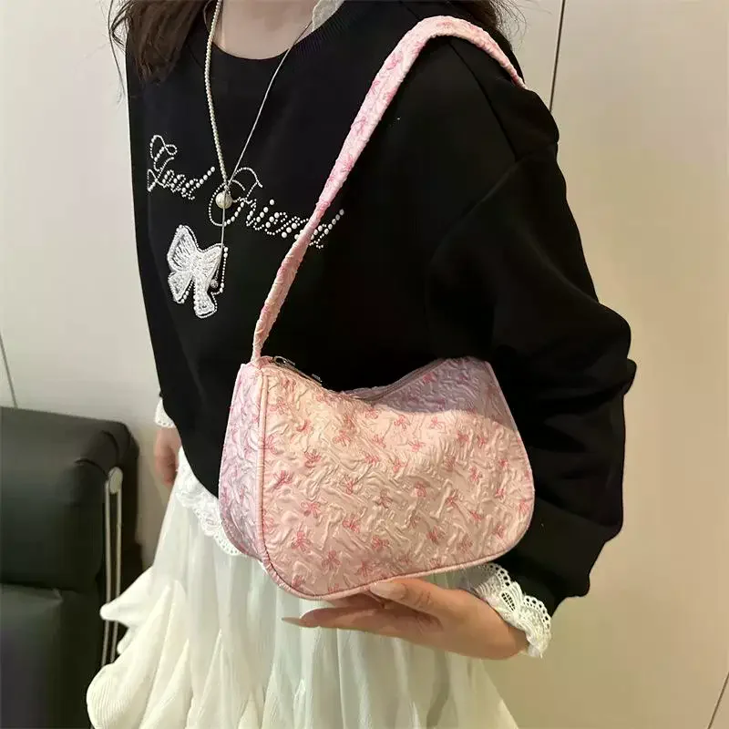 

Trendy Girls Tote Bag with Sweet Bow Print, Shoulder Bag with Large Capacity, Casual Commute Bag with Simple and Easy Storage