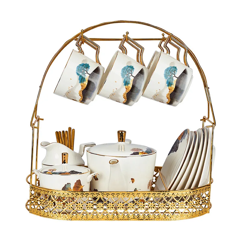 

New Chinese goldpainted ceramic coffee cup and saucer set combination afternoon teapot water