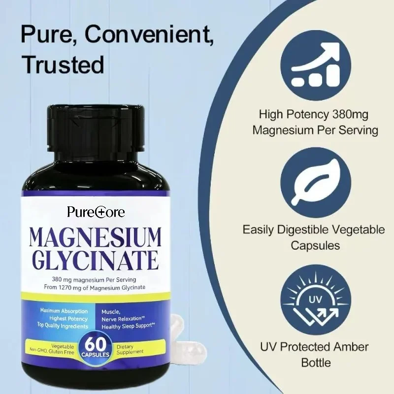 Magnesium Glycinate Capsules 1270mg High Absorption Pure Chelated -60 Capsule
