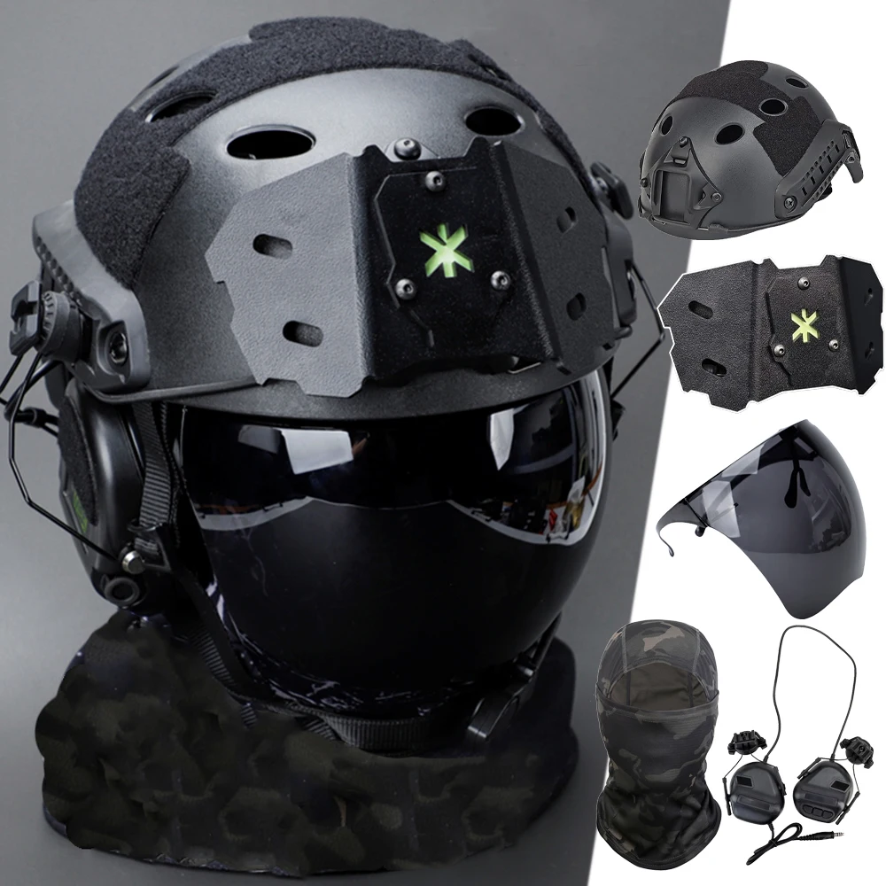 

Tactical Airsoft Helmet Set FAST Protective Equipment with Full-Cover Protective Glasses Mask for CS Hunting Shooting Cosplay