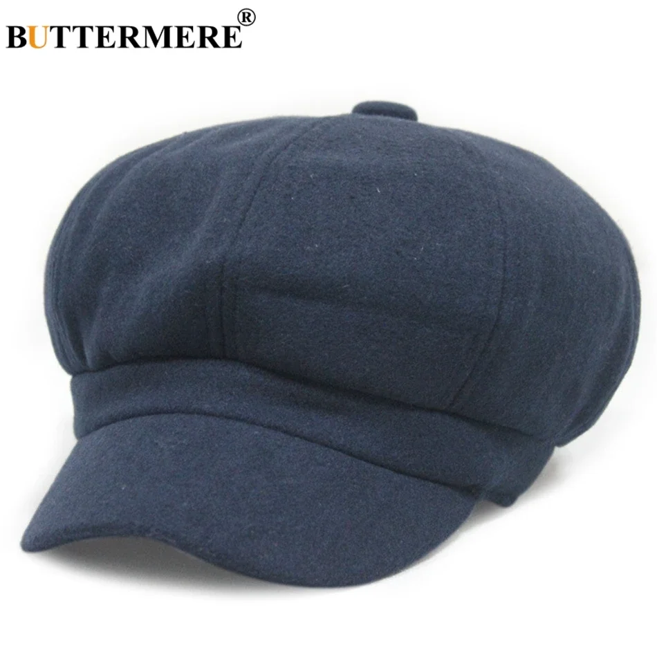 Gorra Newsboy Azul Marino BUTTERMERE para Mujer, Gorras Planas Otoño Invierno, Gorras Clásicas Negras de Estilo Periódico, Gorras Cálidas de Pintor en Rojo y Gris