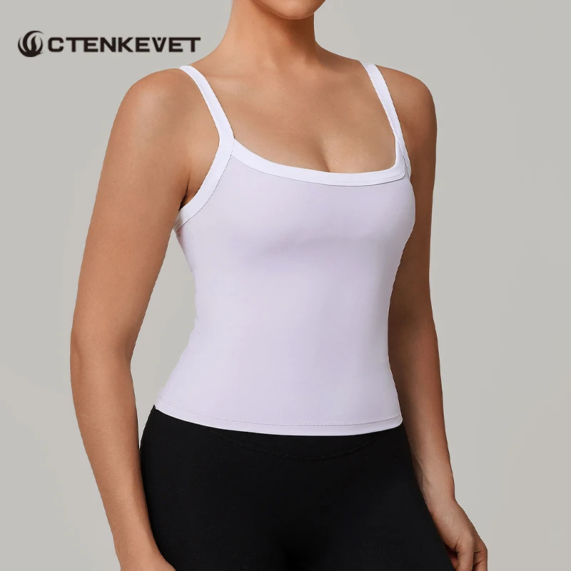 

Ctenkevet Women's U-Neck Sleeveless Double Strap Push up Yoga Vest Female Slimming Quick-Dry Sports Tank Top for Gym Fitness