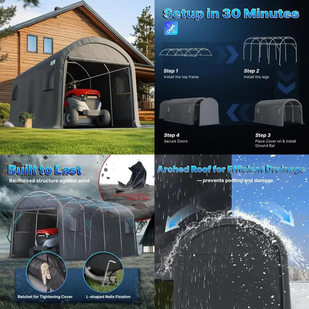 

Сверхмощный уличный карман размером 10x20 футов с большим навесом для хранения и двумя свернутыми дверцами на молнии для патио и укрытия.