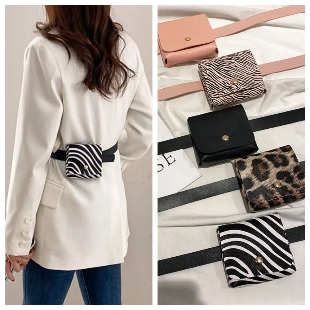 Simple Leopard Print Mini Waist Bag Stripe 2 in 1 Coin Purse Small Square Bag PU Leather Women Belt Bag Ladies 4