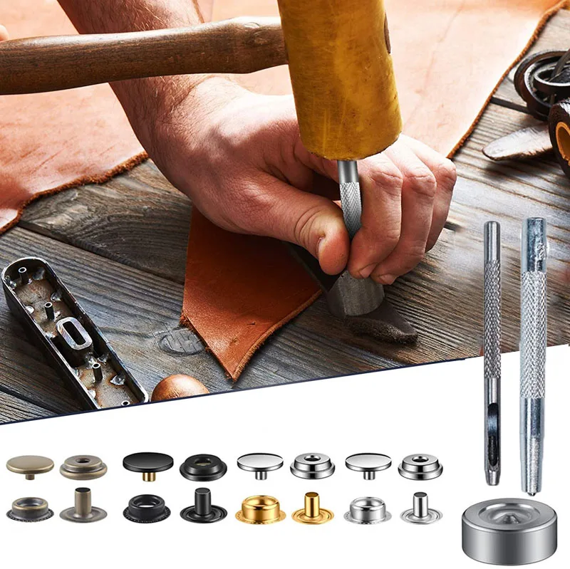 25set Stainless Steel Snap Fastener Kit 15mm Snap Button Press Stud Cap with Tools for Marine Boat Canvas Bag Leather DIY Craft