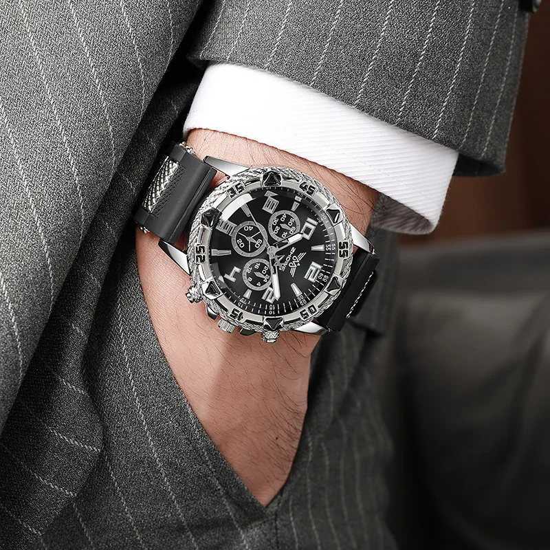 New large dial fake three eye atmospheric business men's casual quartz watch fashion men's watch