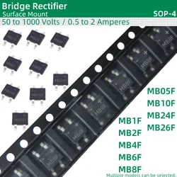 50pcs/lot Bridge Rectifier SOP-4 package MB05F MB1F MB2F MB4F MB6F MB8F MB10F MB24F MB26F 50 to 1000 Volts / 0.5 to 2 Amperes