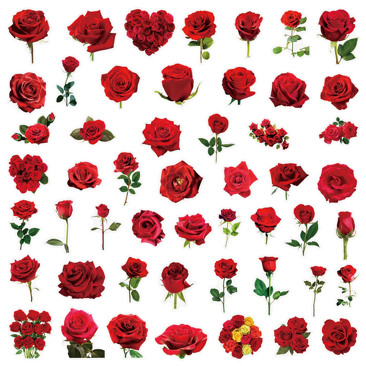 

10/30/50PCS Rose Cartoon Decoration Red Flower Stickers Transparent Sticker DIY Laptop Phone Guitar Car Bike Skateboard Kid Toys