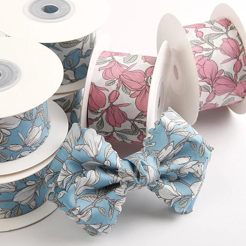 1 Meter Jasmine flower Printing Ribbon Gift box Decorative Bow diy Decoration Material Hair Accessories Knitted Lace Fabric