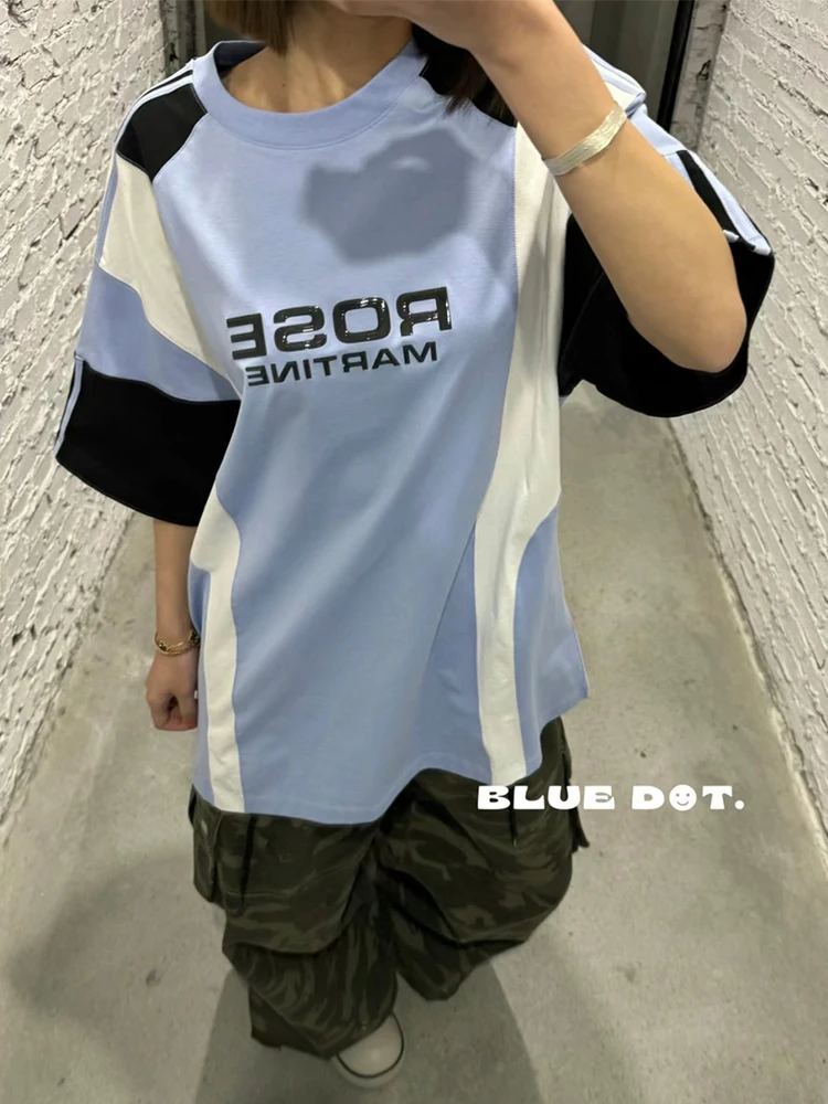 

Футболка с принтом Rond e Rose Fooall, цветными блоками и надписью, хлопковая, молодежная, летняя, в стиле ретро, спортивная одежда