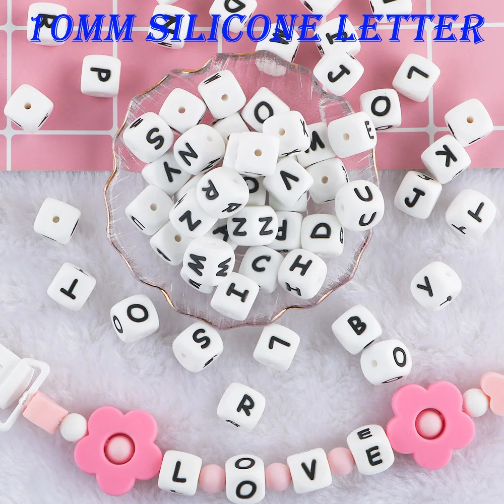 Großhandel 10mm 50pcs Alphabet Silikon Buchstaben Perlen für die Herstellung von personal isierten Schnuller Kette Zubehör Babys pielzeug