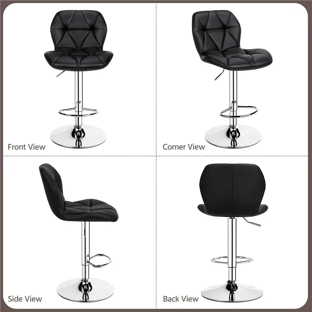 Adjustable Counter-Height Bar Chair Faux Leather Modern Bar Stool, Set of 2, Black