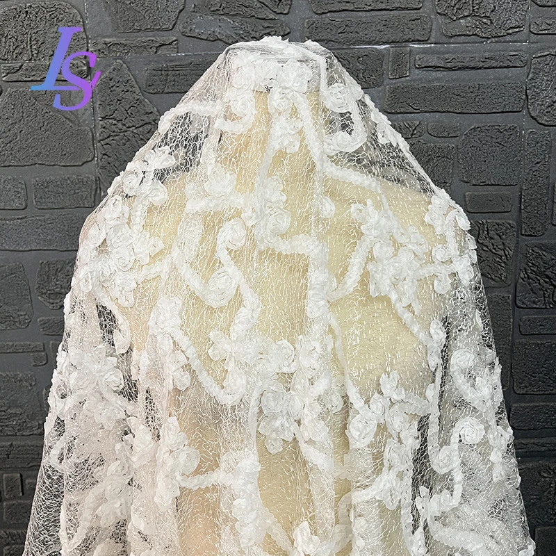 Mesh Fabric White Jacquard Transparent Soft Wedding Dress Clothing Designer Cloth for Apparel Sewing By The Meter Diy Material