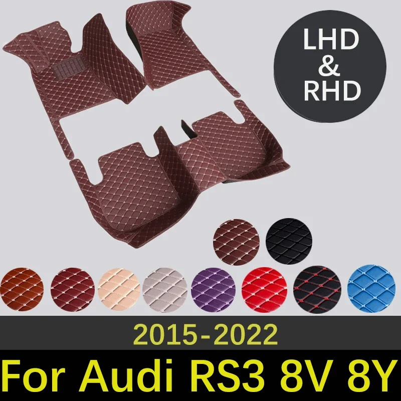 

High-Quality Leather Car Floor Mats For Audi RS3 8V 8Y 2015~2022 Fashion Interiors Accessories Custom Carpets Car Styling Rug 06