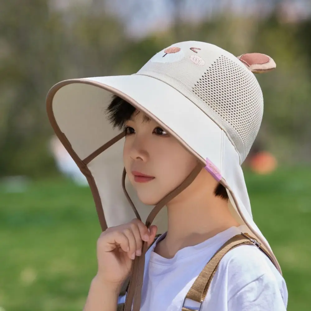 

Big Brim Baby Fisherman Hat Extended Shawl Sun Protection Sunscreen Hat Bucket Cap Cartoon Children Beach Cap Outdoor