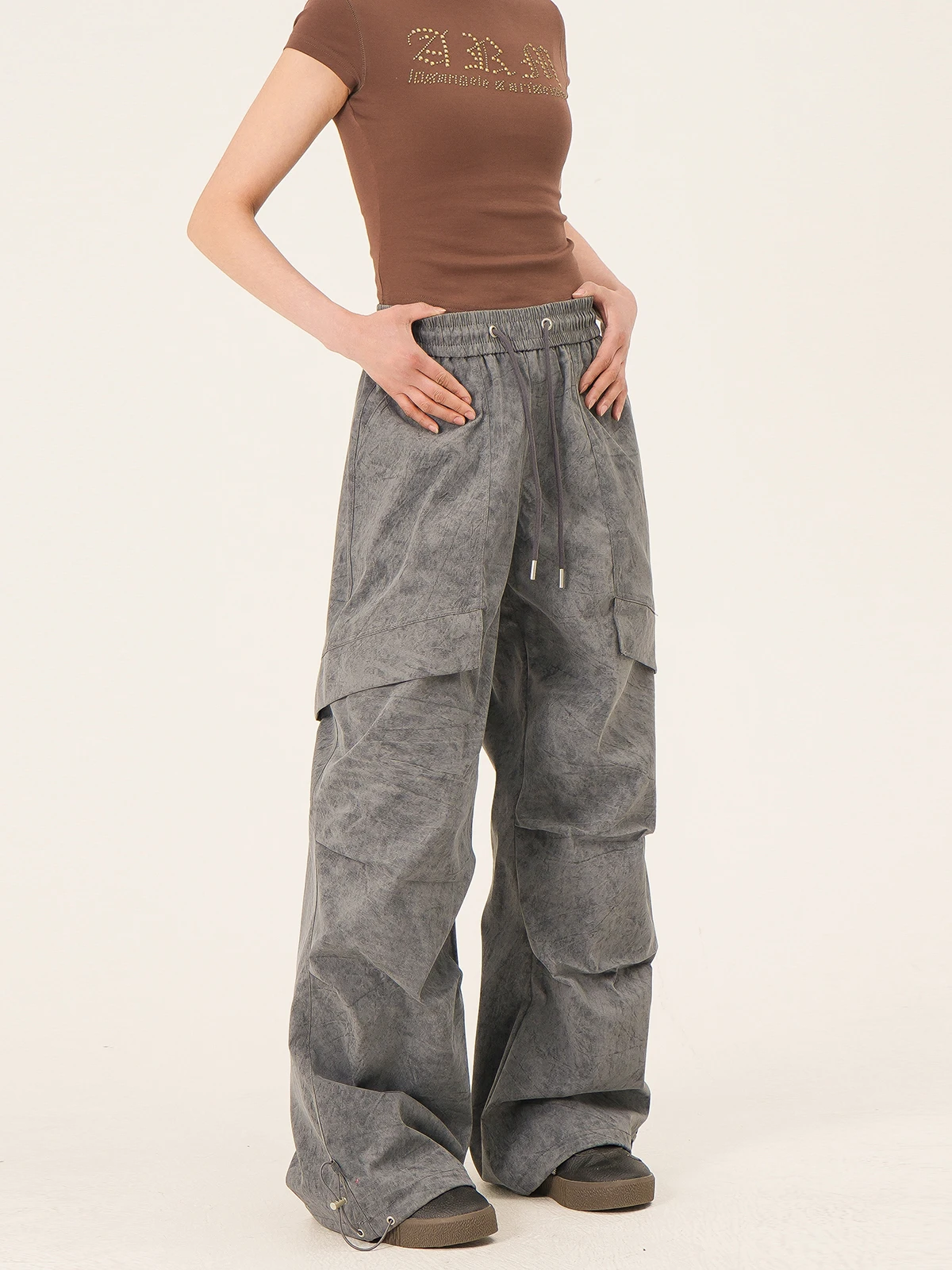 

American Retro Marble Pattern Cargo Pants Straight Leg Wide Leg Casual Workwear for Men And Women Street Sle Polyester Fiber