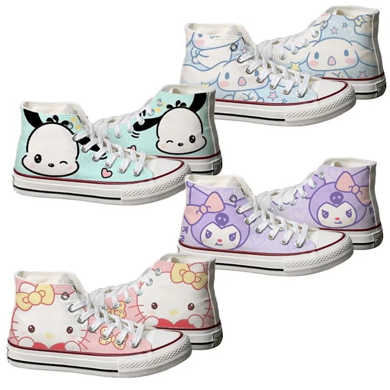 

Sanrio Hello Kittye My Melody Cinnamoroll High Top Canvas Shoes Cute Cartoon Girls' Versatile Casual Board Shoes Holiday Gifts