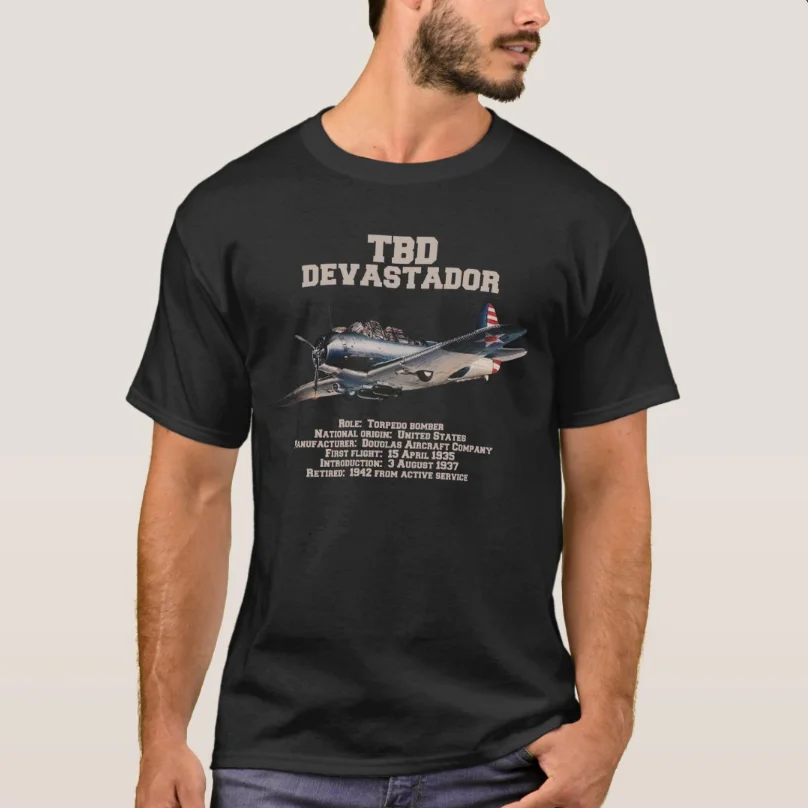 WWII American TBD Devastator Torpedo Bomber T-Shirt 100% Cotton O-Neck Summer Short Sleeve Casual Mens T-shirt Size S-3XL