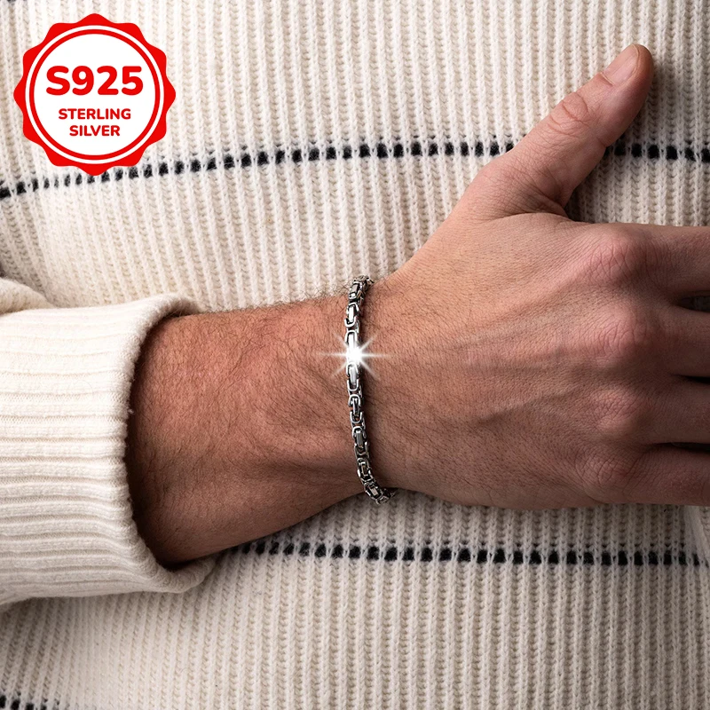 

925 sterling silver hip-hop punk loop chain men's bracelet is suitable for fashionable men's jewelry gifts and festival presents