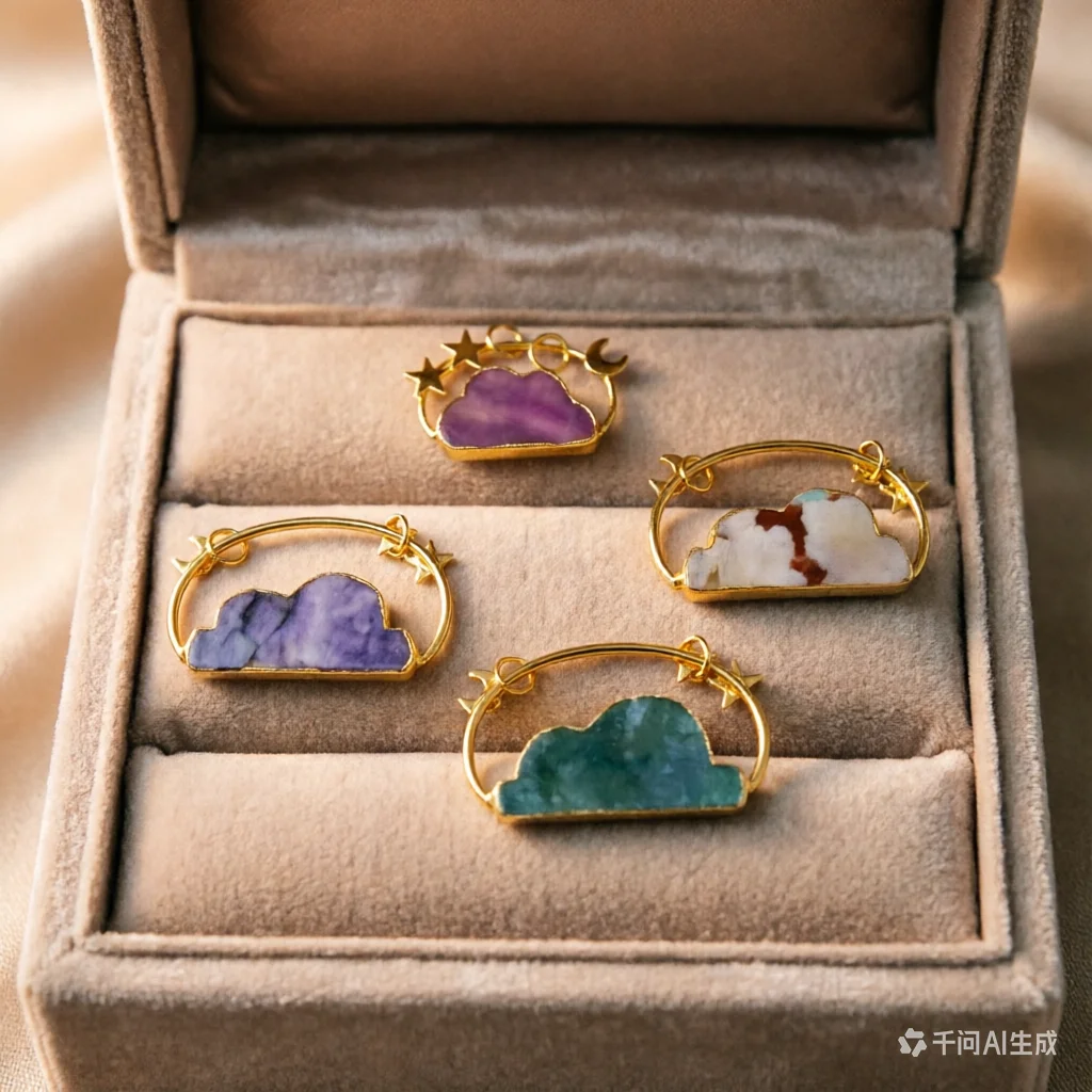WT-P1945 Wholesale Fashion Handmade Carved Natural Stone Made Clouds Pendant For Lady Necklace Design In 18K Real Gold Plated