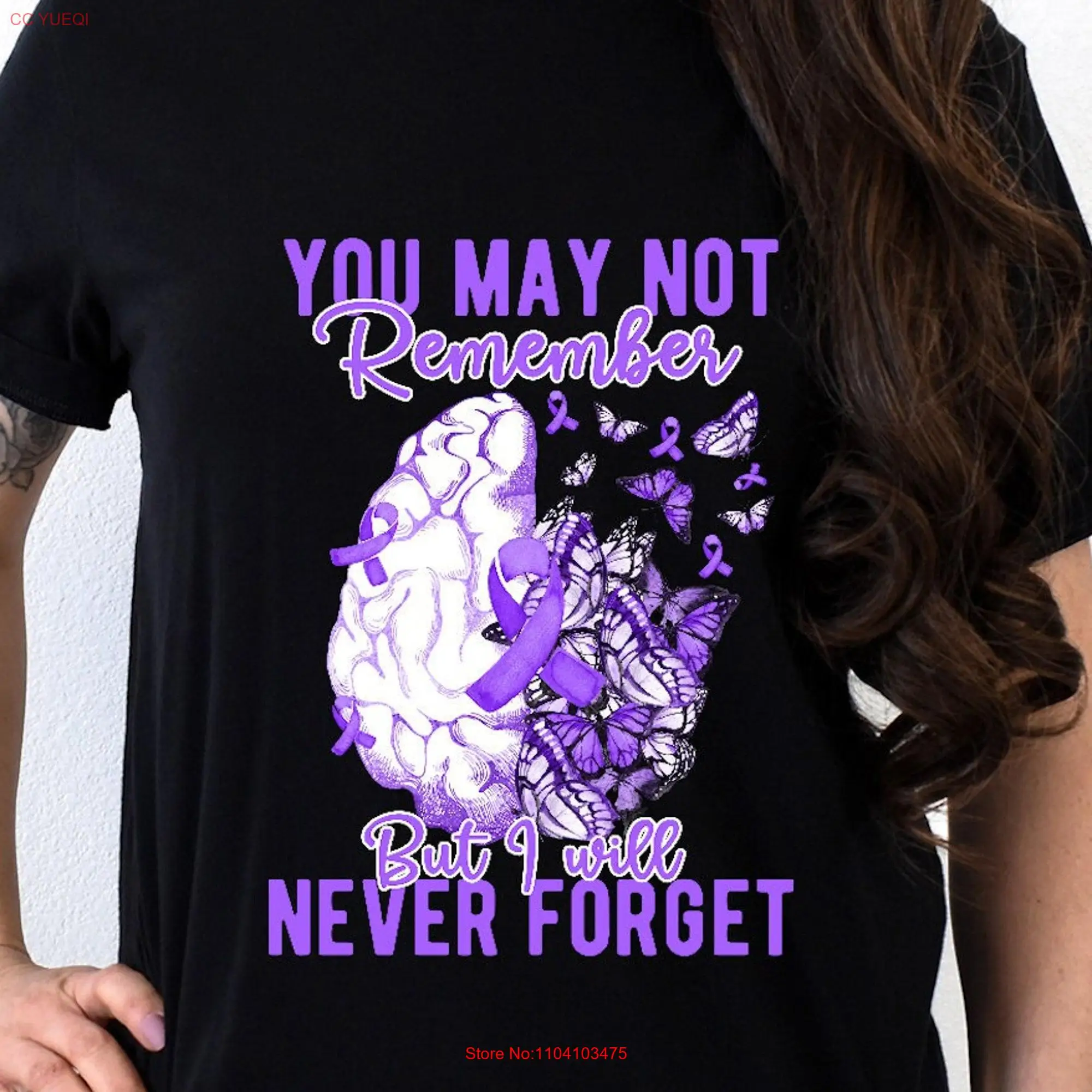 Alzheimer's Awareness T Shirt Alzheimer Dad Mom Purple Ribbon SupporT long or short sleeves