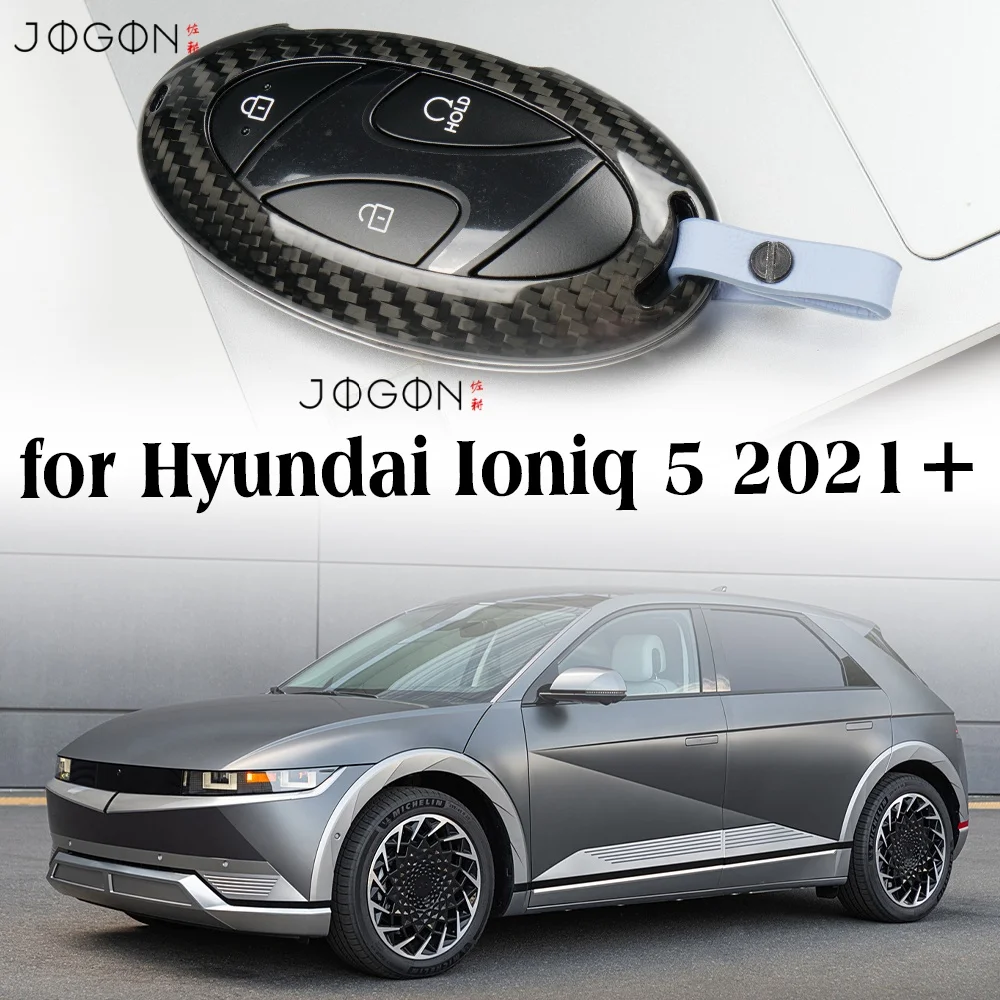 JOGON 5/ 7 Buttons 100% Carbon Fiber Smart Remote Keyless Entry Key Fob Cover Shell For Hyundai IONIQ 5 Car Key Protective Case