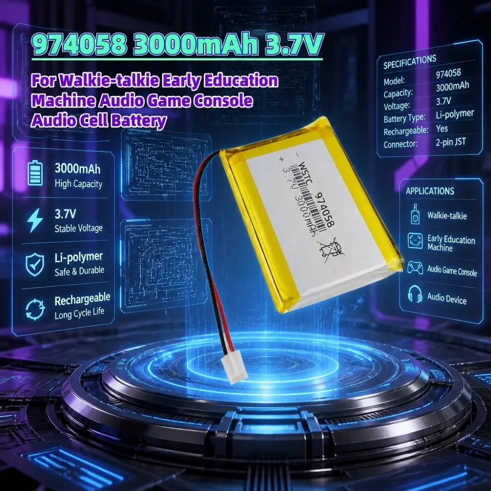974058 3000mAh 3.7V Li-Po Rechargeable Battery for Walkie-talkie Early Education Machine Audio Game Console Audio Cell Battery