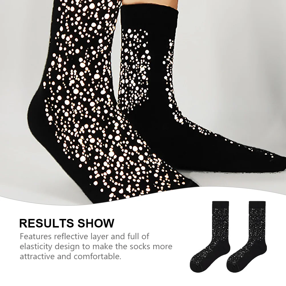 

1Pair Couple Socks Eye Catching Reflective Pattern Wash Resistant Cotton Stockings Stretchable for Daily
